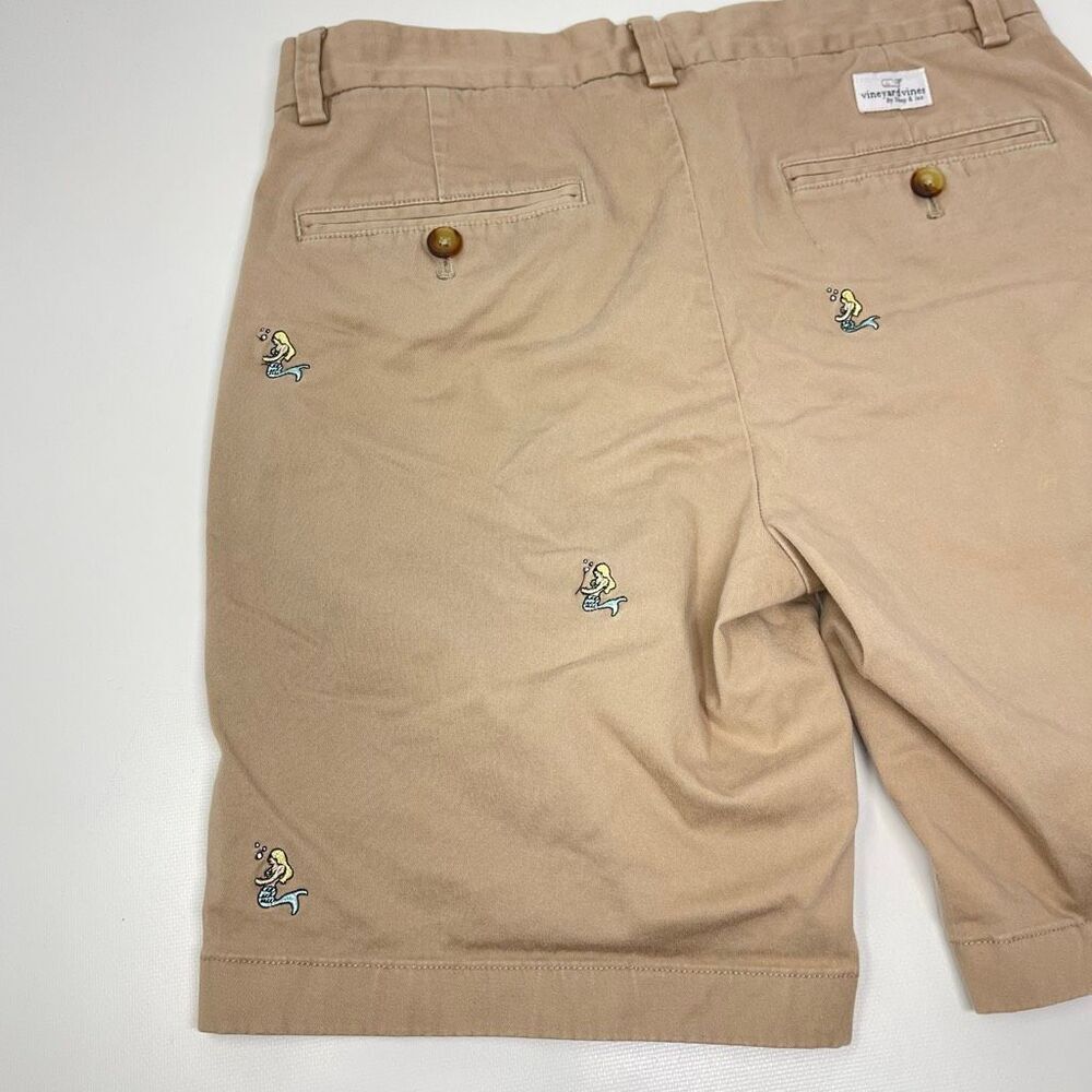 Vineyard Vines Khaki 9” Mermaid Embroidered Breaker Shorts Men Big Boys Size 28 - Picture 6 of 12